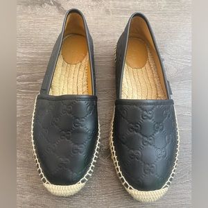 GUCCI Black Leather Espadrilles Size 8.5